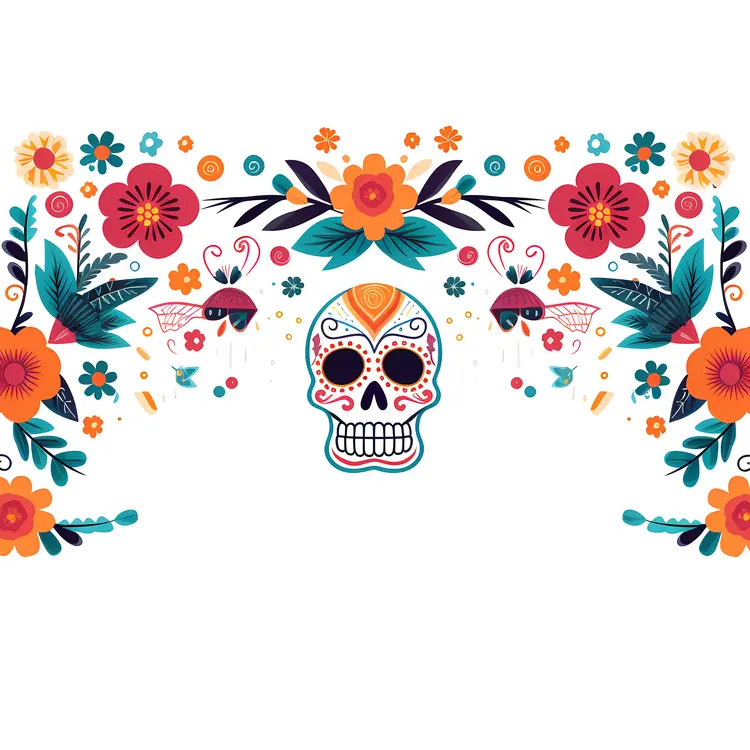 Sugar Skull with Floral Top Border