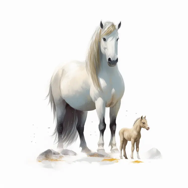 White Horse and Foal Illustration