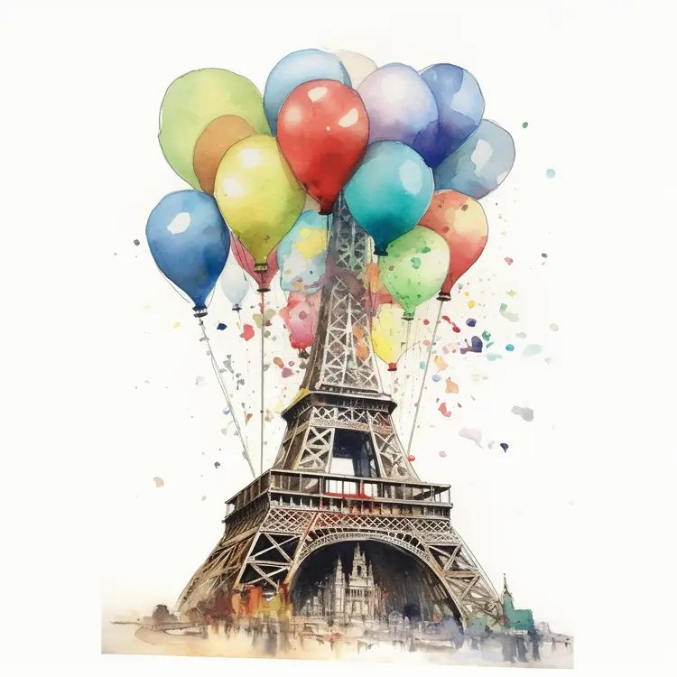 Eiffel Tower with Colorful Balloons in Paris Celebration