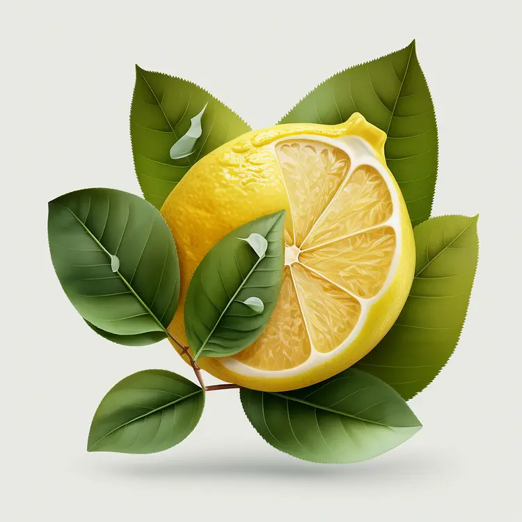 Fresh Lemon with Green Leaves
