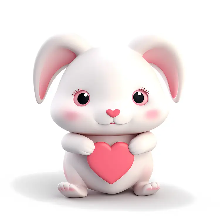 Sweet White Bunny Holding a Heart