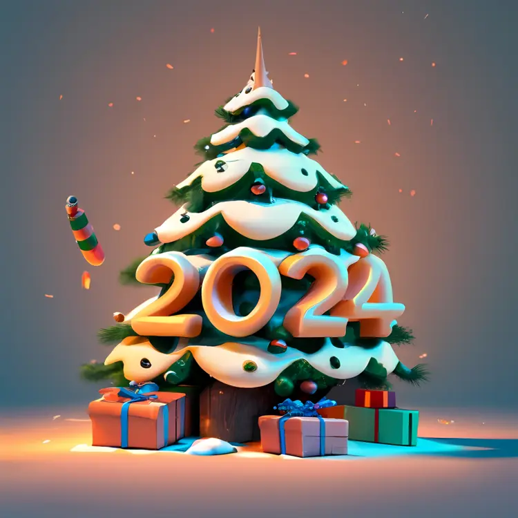 Christmas Tree with 2024 and Presents