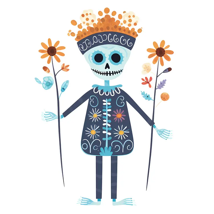 Skeleton Figure with Flowers and Hat