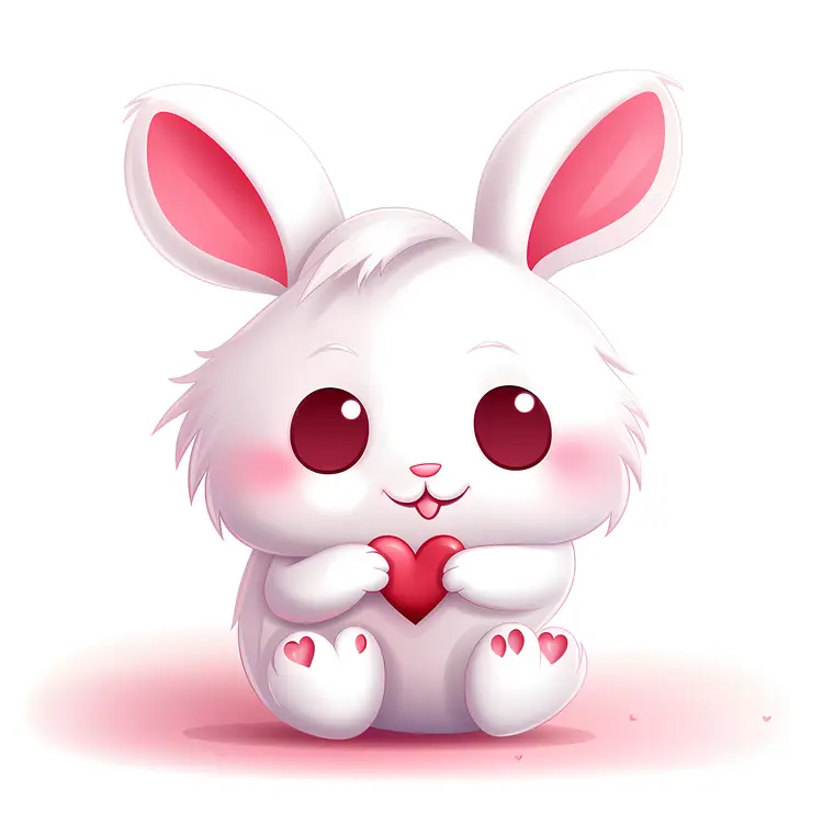 White Bunny with Pink Paws Holding a Heart