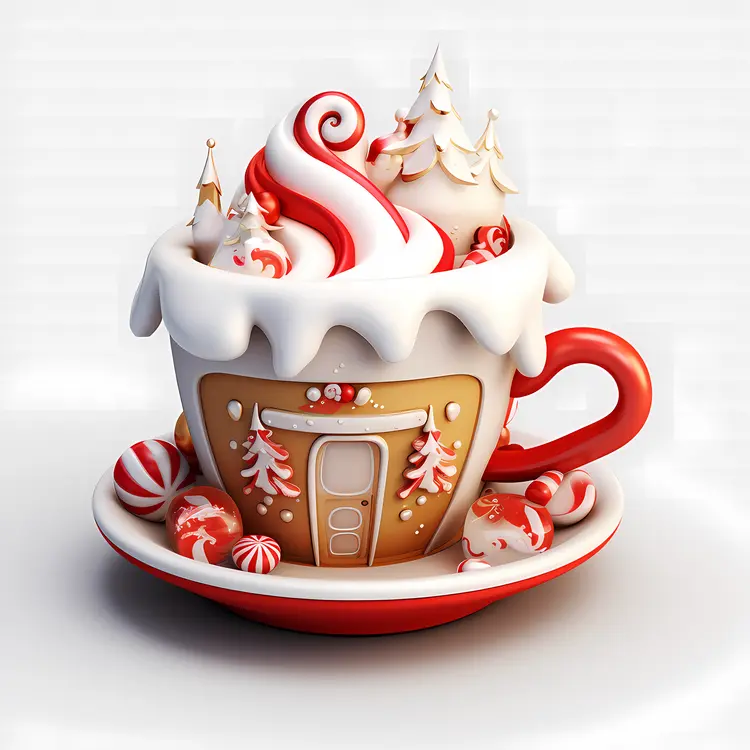 Gingerbread House Mug with Whipped Cream and Peppermint