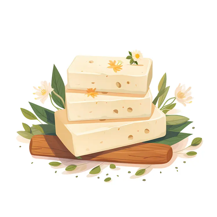 Natural Soap Bars with Flowers on Wooden Board