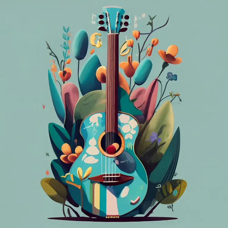 Colorful Guitar with Floral Background