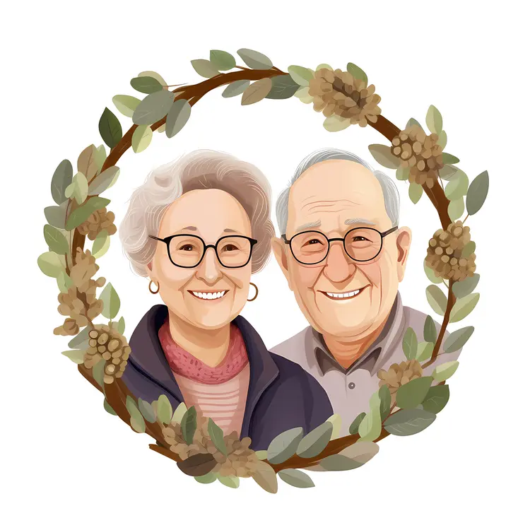 Happy Elderly Couple Portrait with Wreath