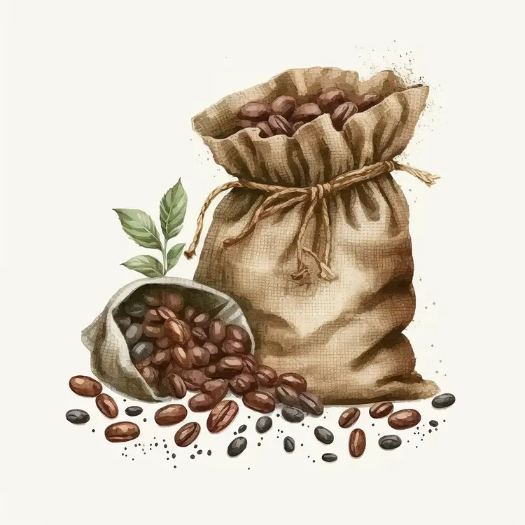 Burlap Sacks of Coffee Beans with Plant