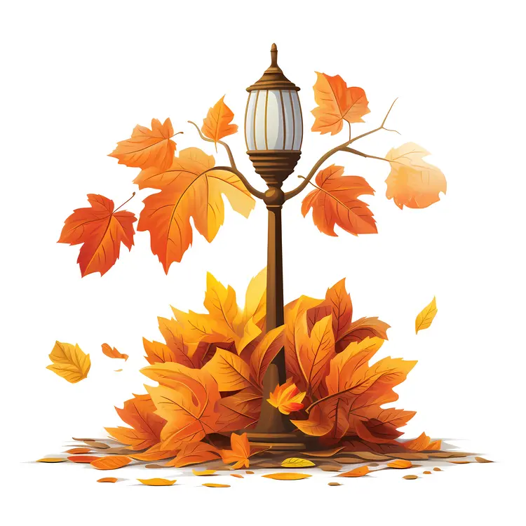 Lamp Post with Autumn Leaves