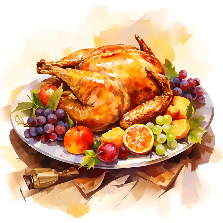 Roasted Turkey with Fruits and Grapes for Thanksgiving