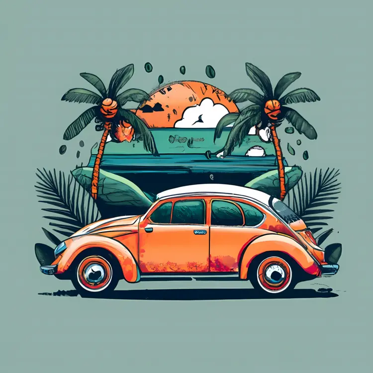 Vintage Car with Palm Trees