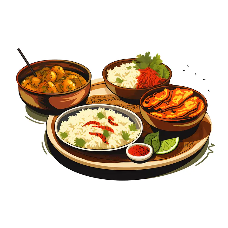 Traditional Indian Meal with Rice and Curry
