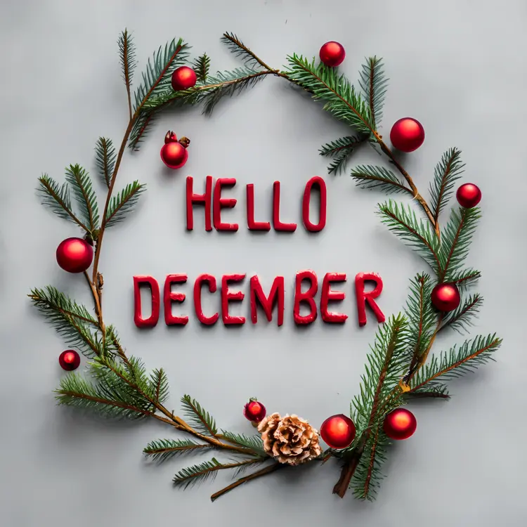 Natural Wreath with Hello December Greeting