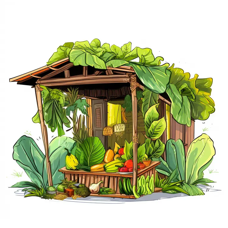 Tropical Fruit Stand with Fresh Produce