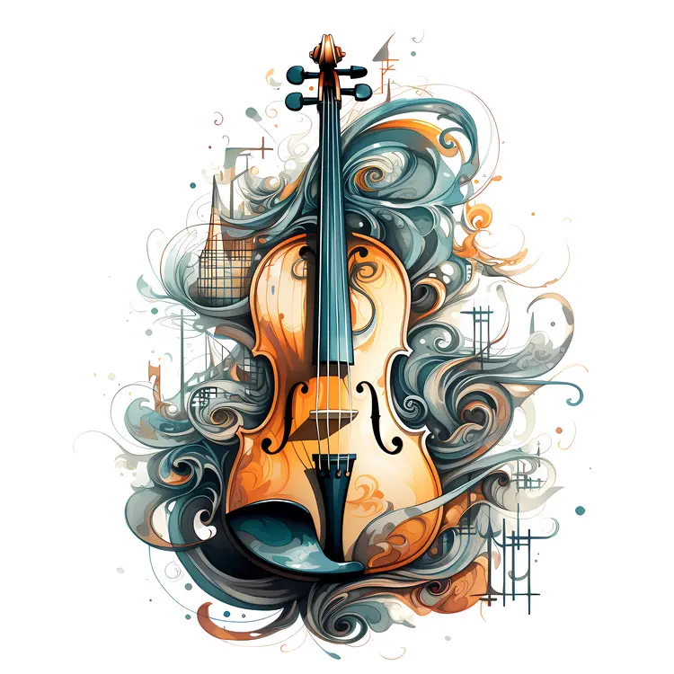 Violin with Artistic Swirling Background