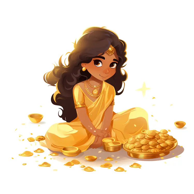 Girl in Traditional Clothing with Gold Coins
