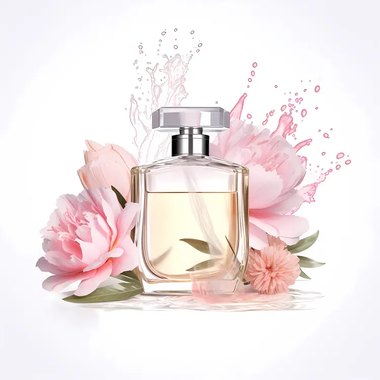 Elegant Perfume Bottle with Pink Flowers