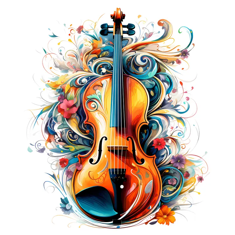 Colorful Violin with Floral Design