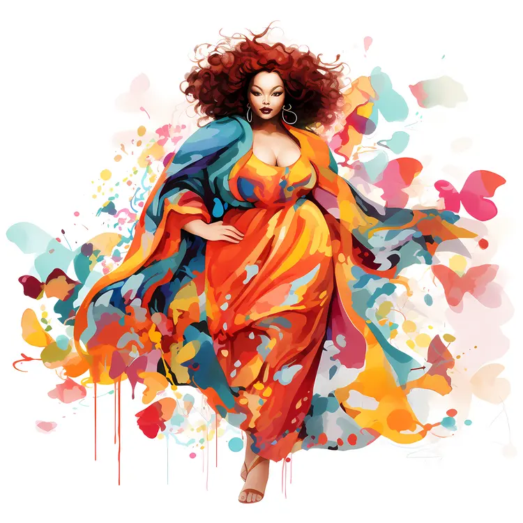 Vibrant Plus-Size Woman in Colorful Dress