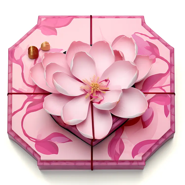 Elegant Pink Octagonal Gift Box with Flower