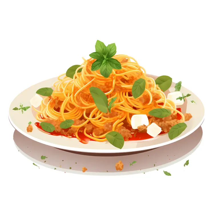Plate of Spaghetti with Cheese and Basil