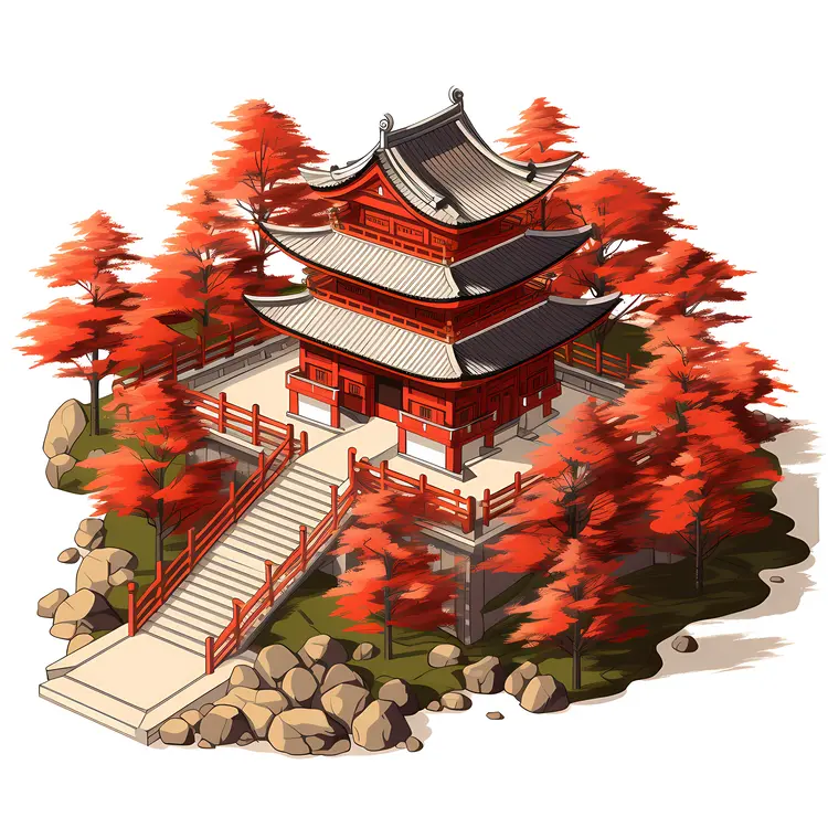 Autumn Scene with Traditional Pagoda