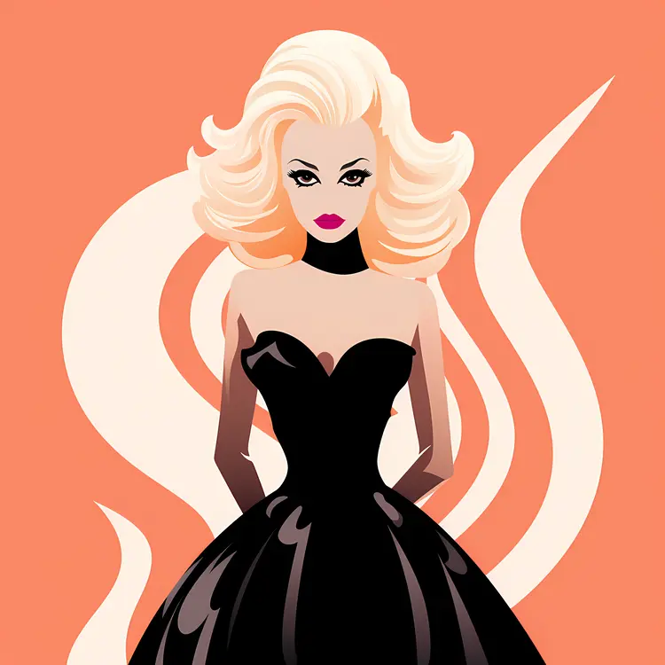 Blonde Girl in Elegant Black Dress