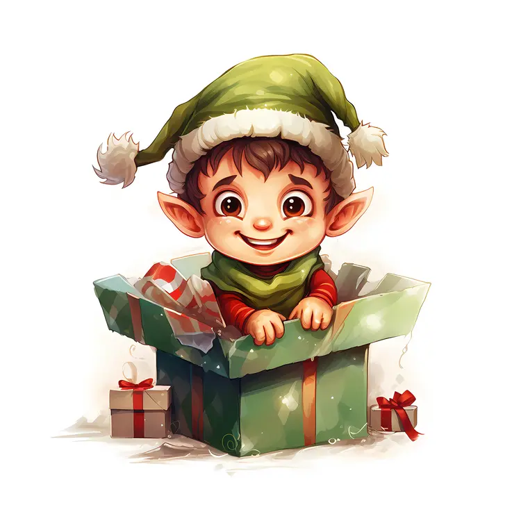 Adorable Elf Inside a Gift Box