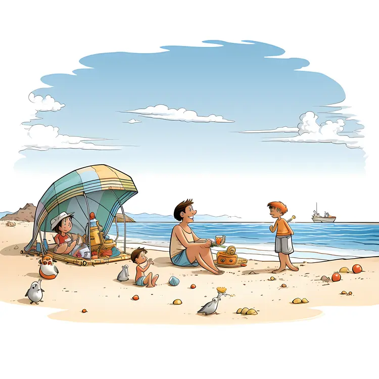 Family Enjoying a Summer Day at the Beach