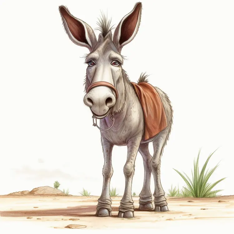 Cute Cartoon Donkey in Desert