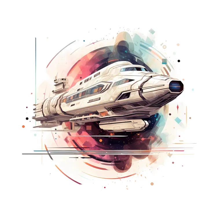 Futuristic Spaceship in Colorful Space Background