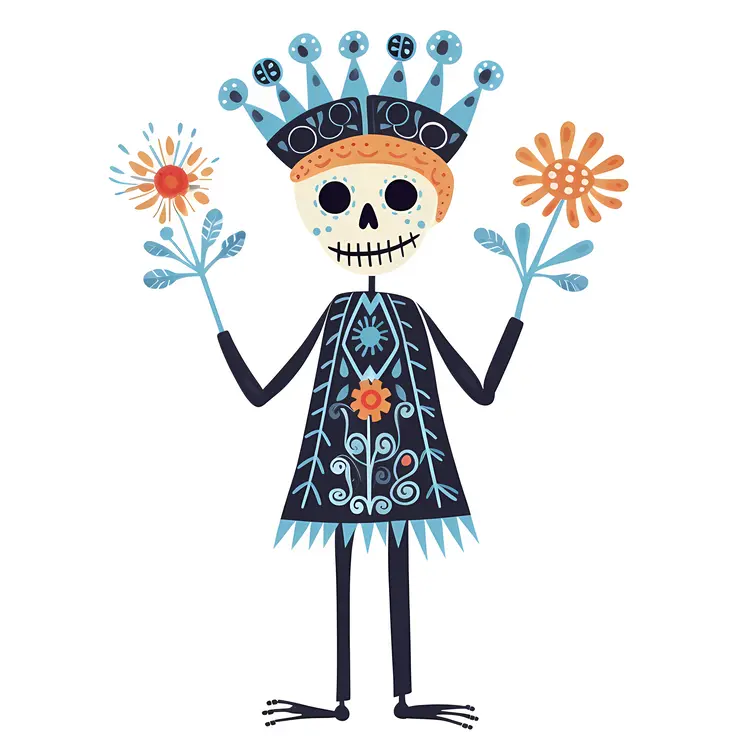 Festive Skeleton with Flowers Illustration