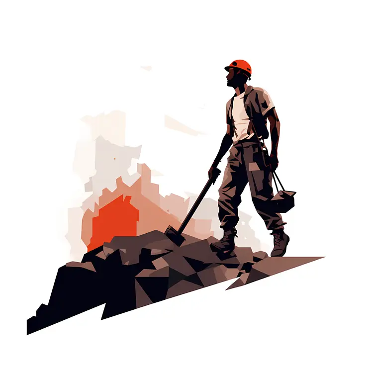 Miner with Tools in Silhouette