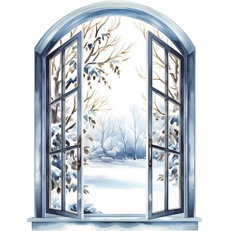 Winter Window View with Snowy Landscape