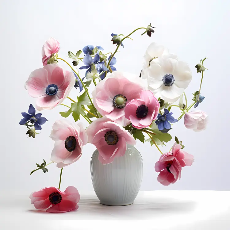 Elegant Pink and White Anemone Flowers in Vase