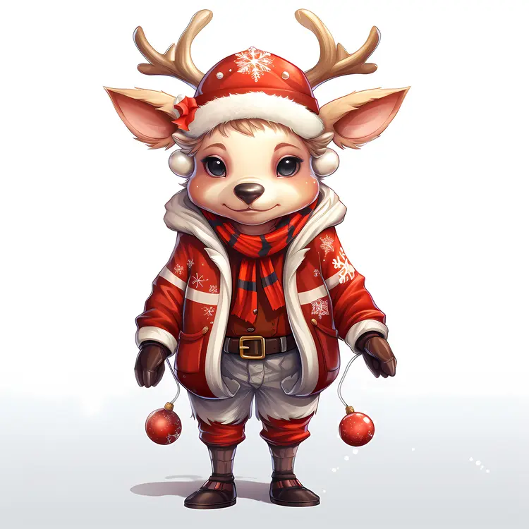 Reindeer in Red and White Outfit for Christmas