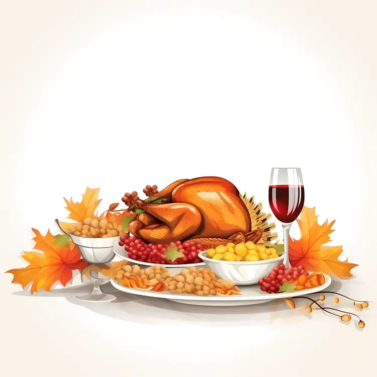 Thanksgiving Dinner with Turkey and Wine