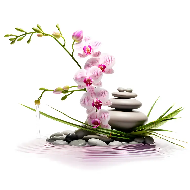 Pink Orchid and Stones for Spa Relaxation