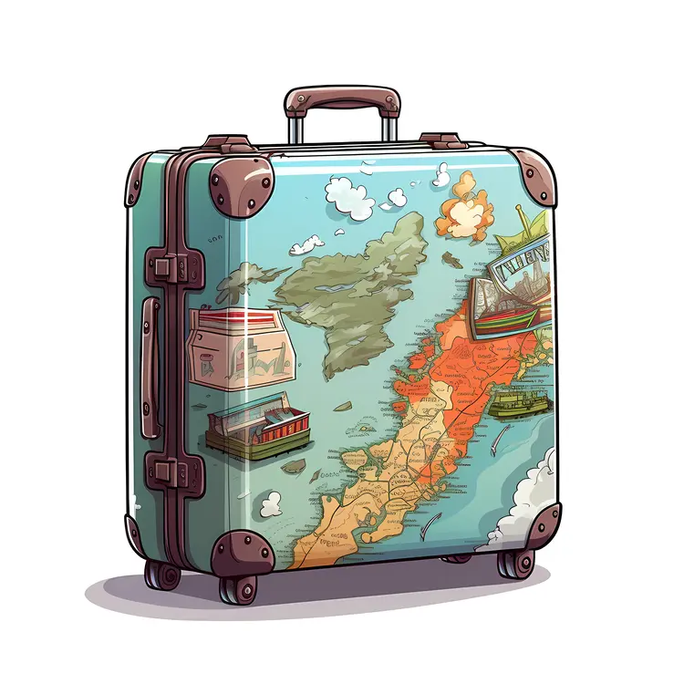 Suitcase with Map and Travel Essentials