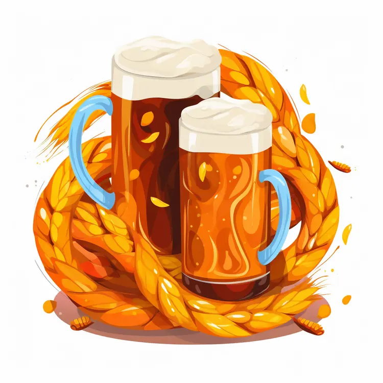 Beer Mugs with Wheat for Oktoberfest Celebration