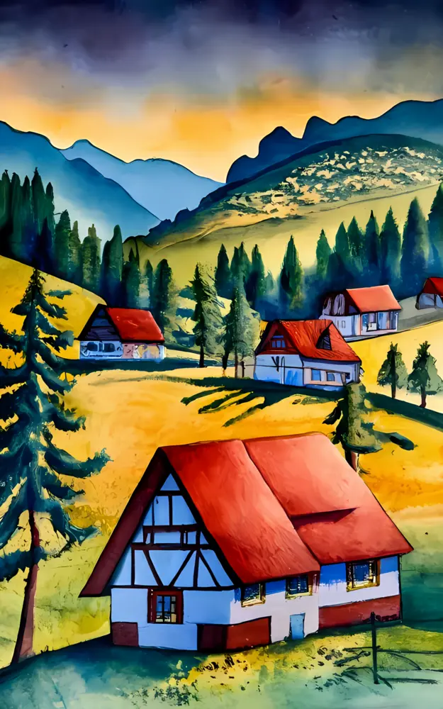 Mountain Village with Scenic Houses