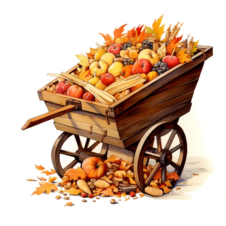 Autumn Harvest Cart with Pumpkins and Corn
