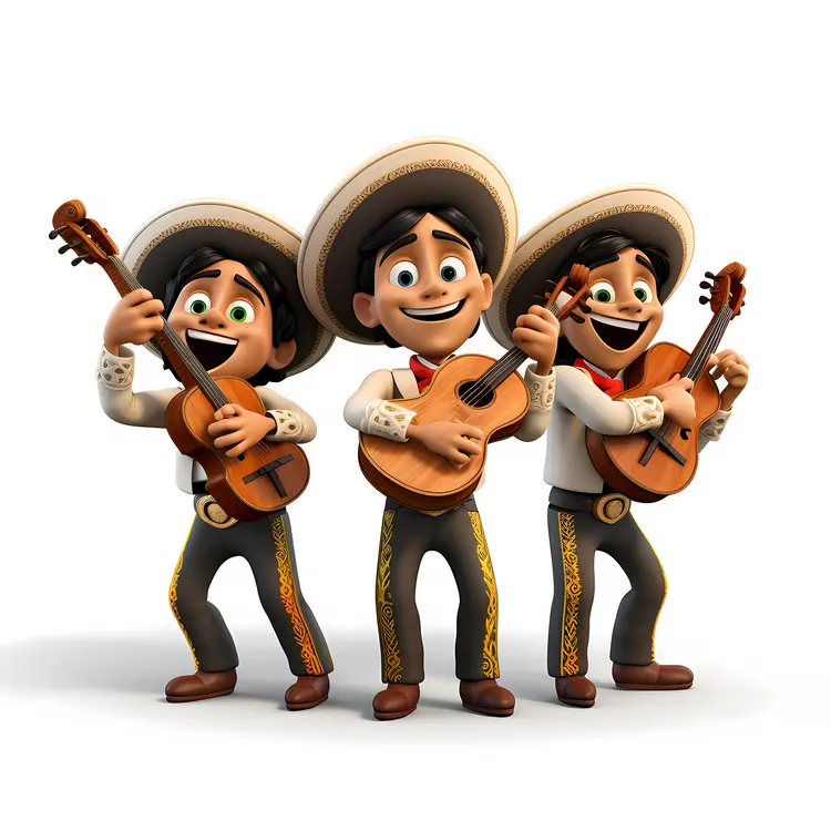 Cartoon Mariachi Band with Guitars