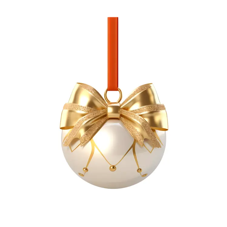 Gold and White Christmas Ornament with Bow