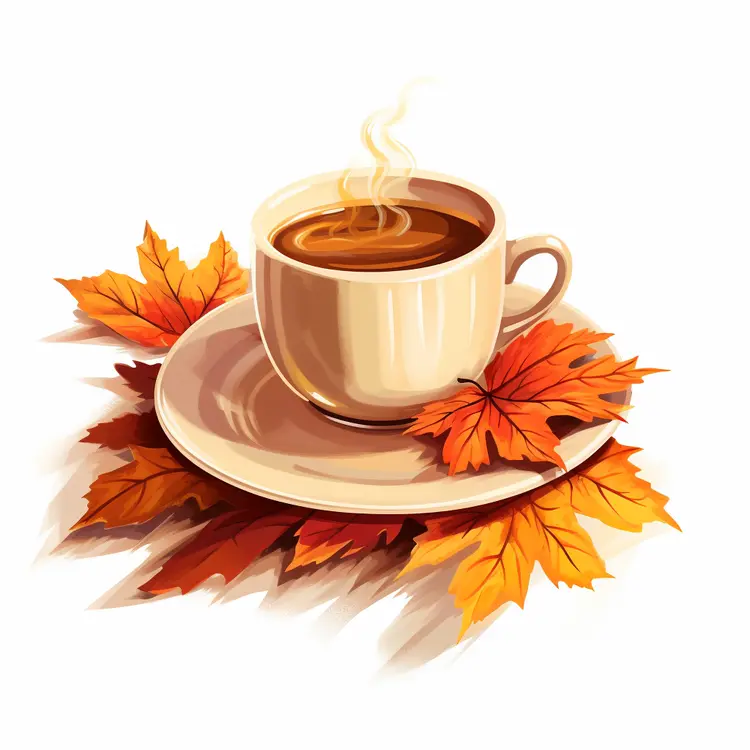 Coffee cup with autumn leaves