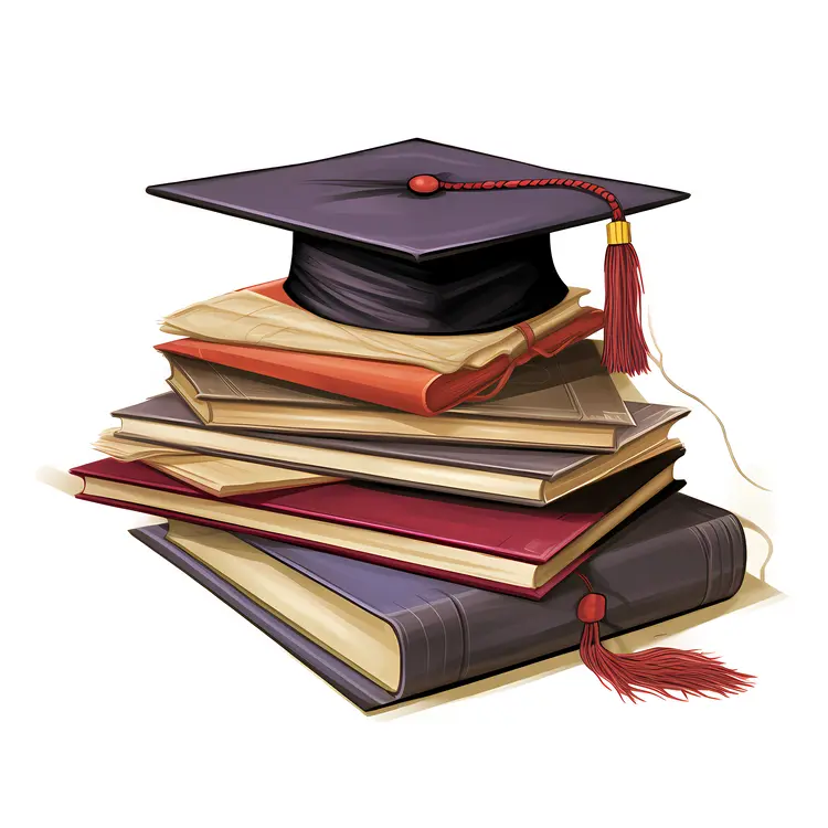 Graduation Cap on Stack of Books