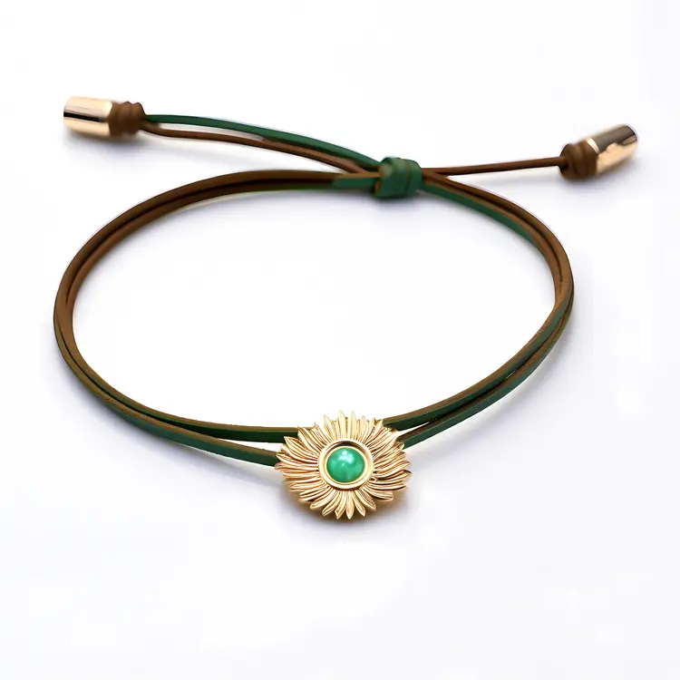 Elegant Green and Gold Bracelet with Sunflower Design