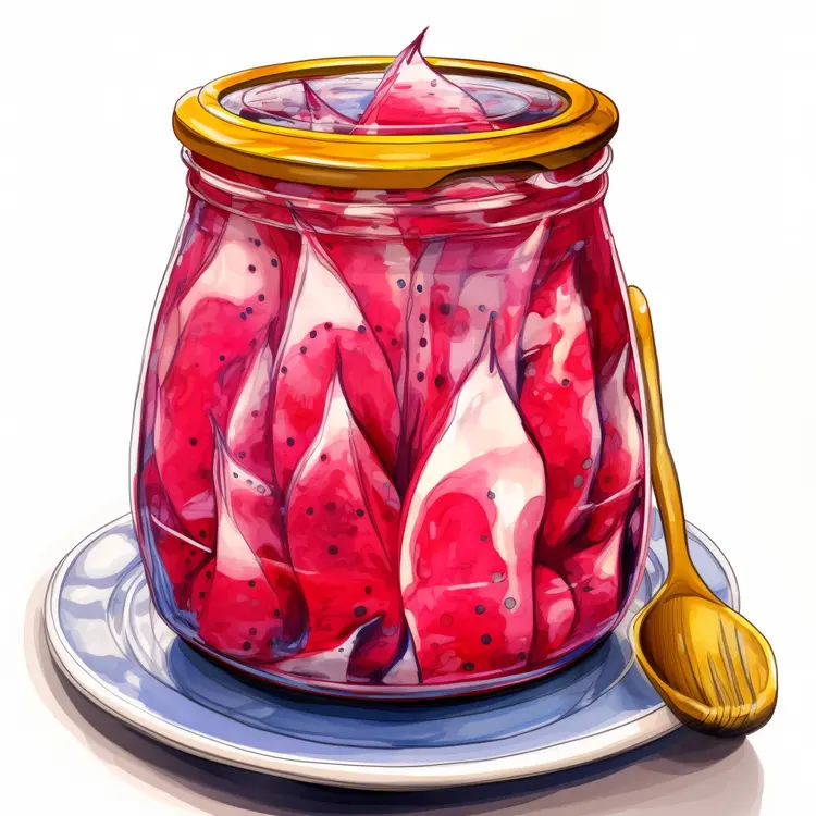 Jar of Pickled Vegetables with Spoon on Plate