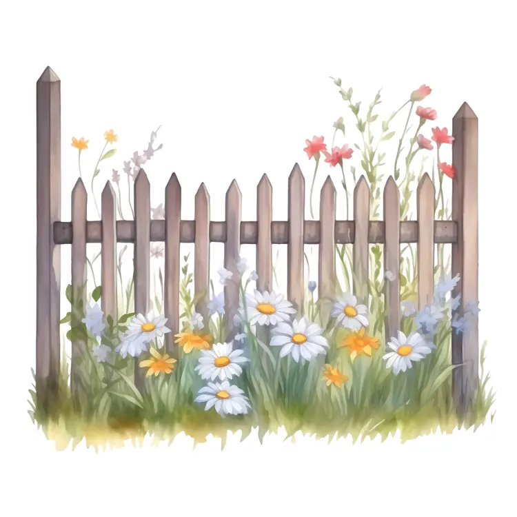 Wooden Fence with Wildflowers